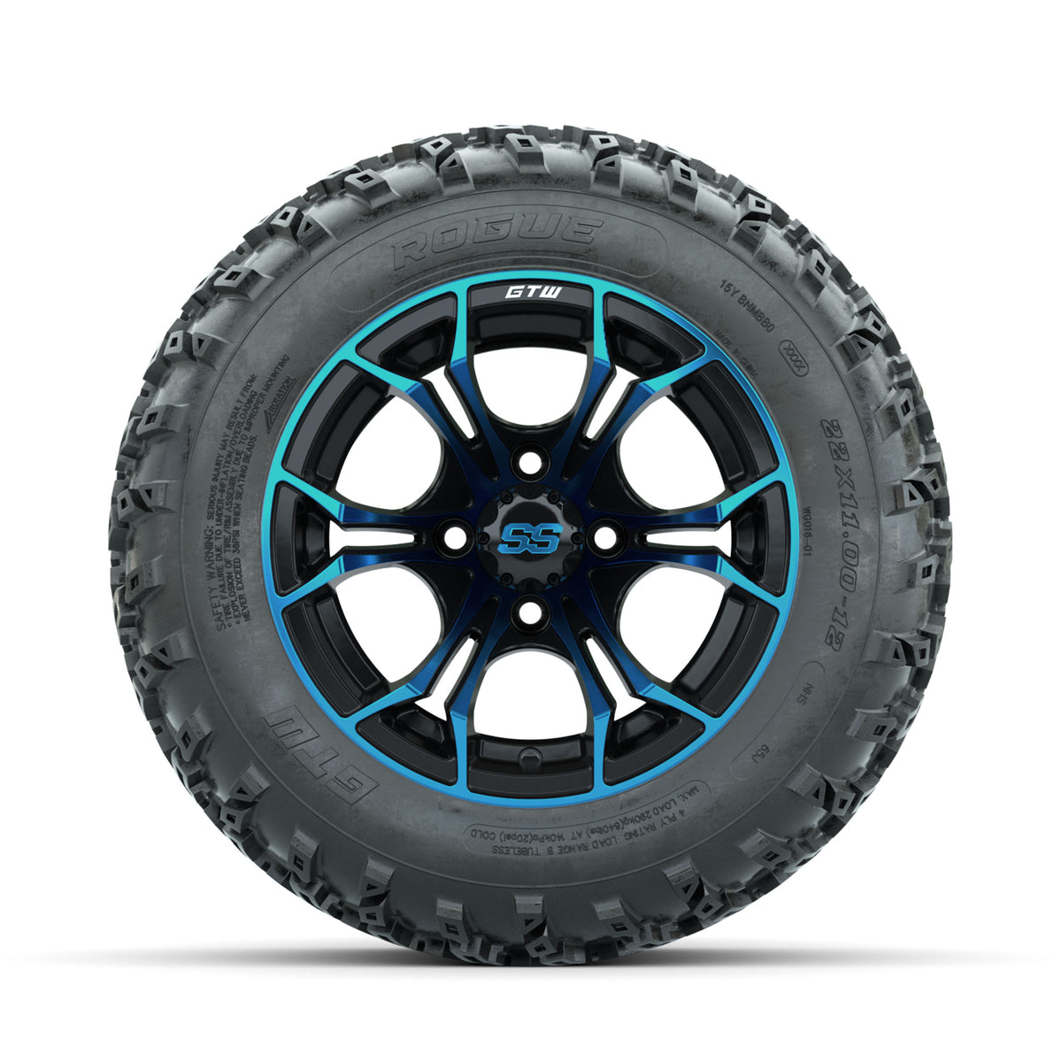 GTW Spyder Blue/Black 12 in Wheels with 22x11.00-12 Rogue All Terrain Tires –