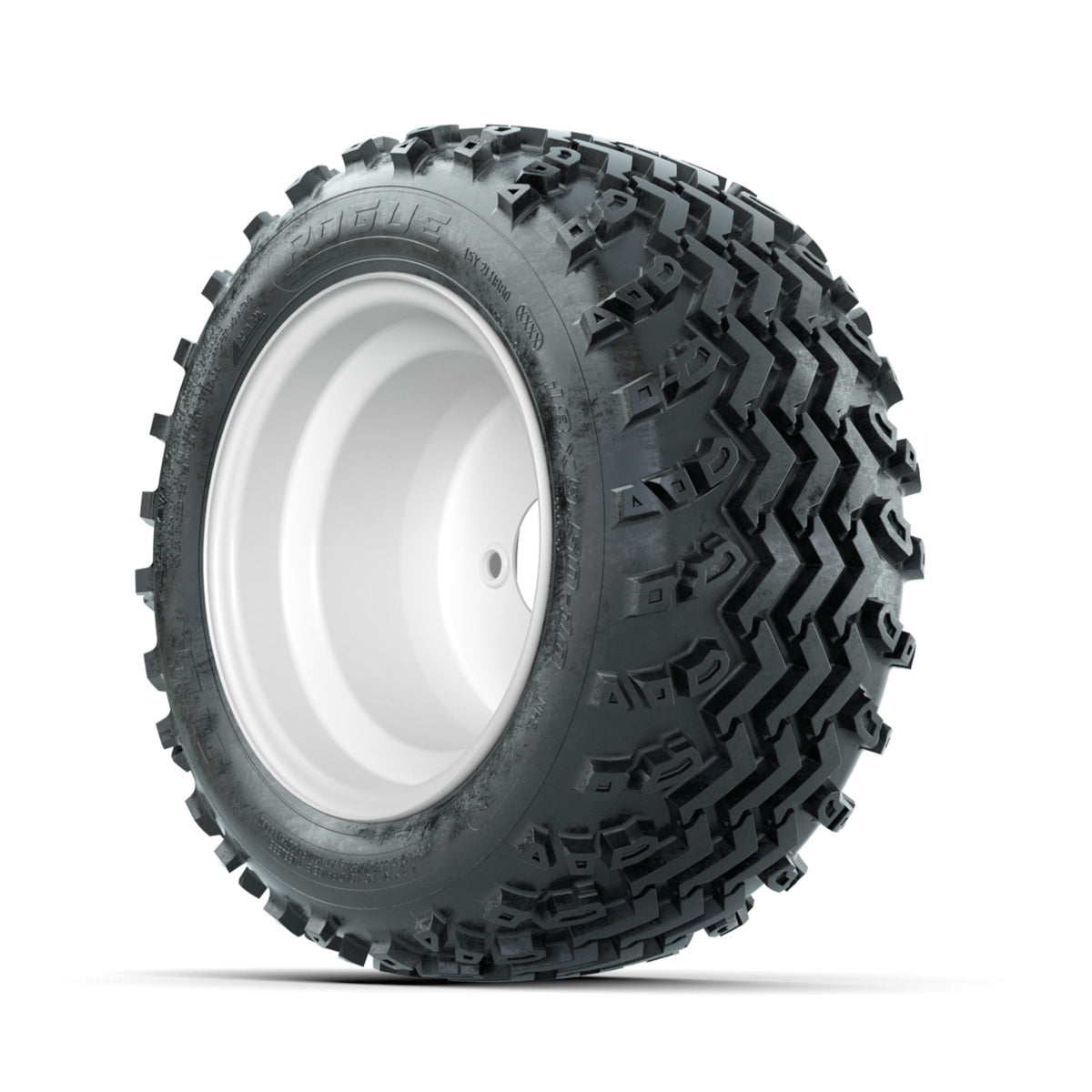 GTW Steel White 3:5 Offset 10 in Wheels with 18x9.50-10 Rogue All Terrain Tires