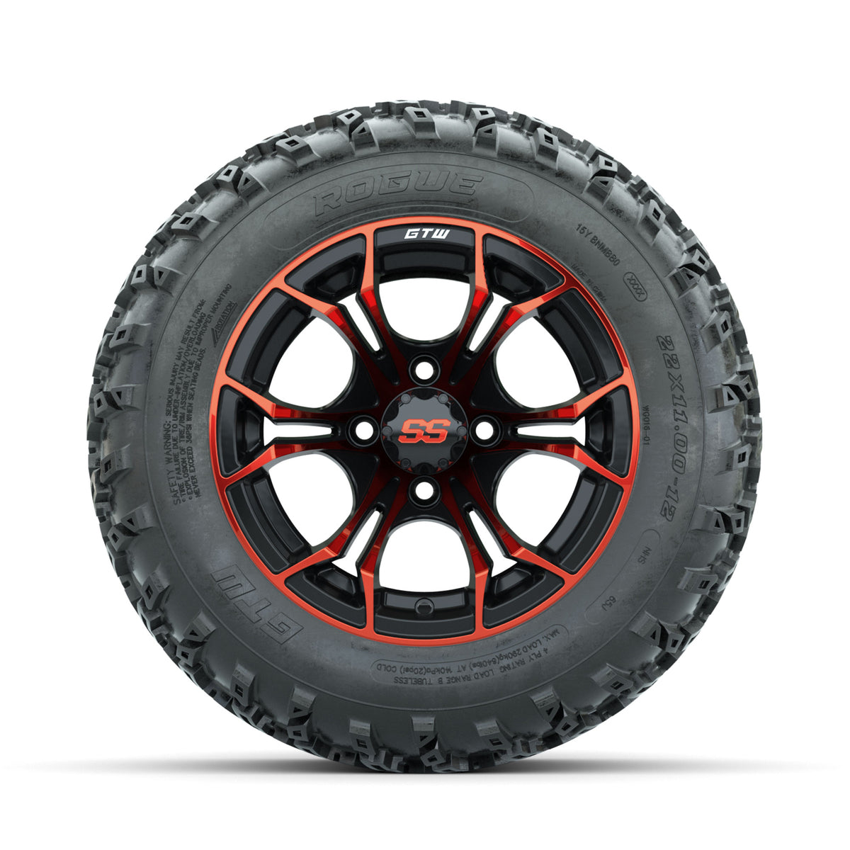 GTW Spyder Red/Black 12 in Wheels with 22x11.00-12 Rogue All Terrain Tires –