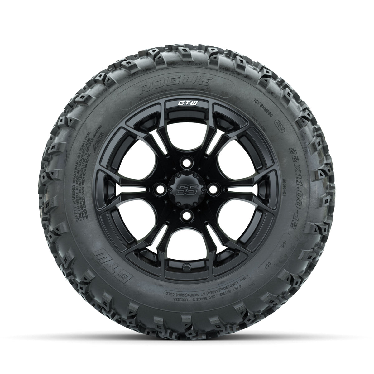 GTW Spyder Matte Black 12 in Wheels with 22x11.00-12 Rogue All Terrain Tires