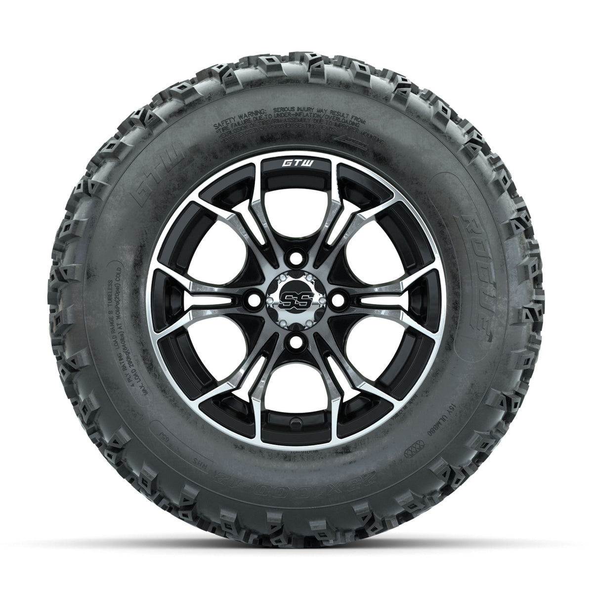 GTW Spyder Machined/Black 12 in Wheels with 23x10.00-12 Rogue All Terrain Tires