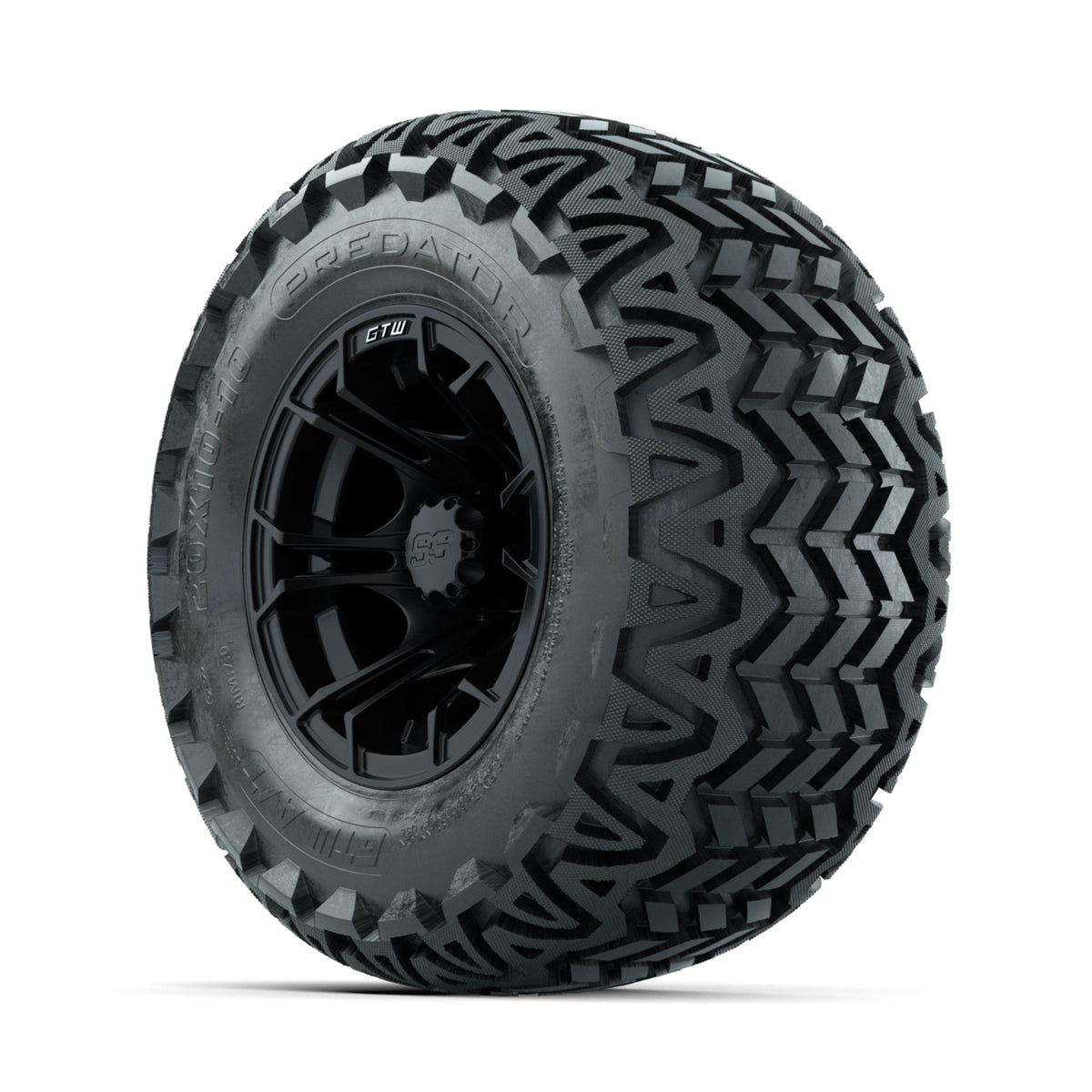 GTW Spyder Matte Black 10 in Wheels with 20x10-10 Predator All Terrain Tires