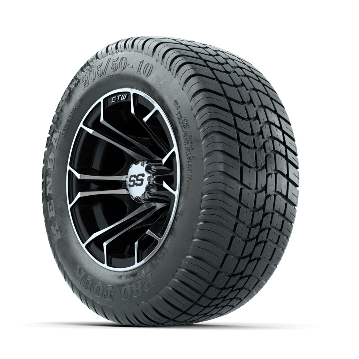 GTW Spyder Machined/Black 10 in Wheels with 205/50-10 Kenda Pro Tour