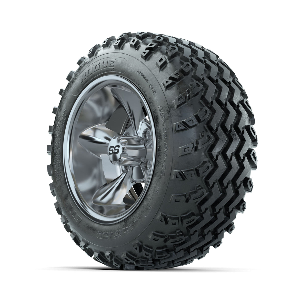 GTW Godfather Chrome 12 in Wheels with 22x11.00-12 Rogue All Terrain Tires –