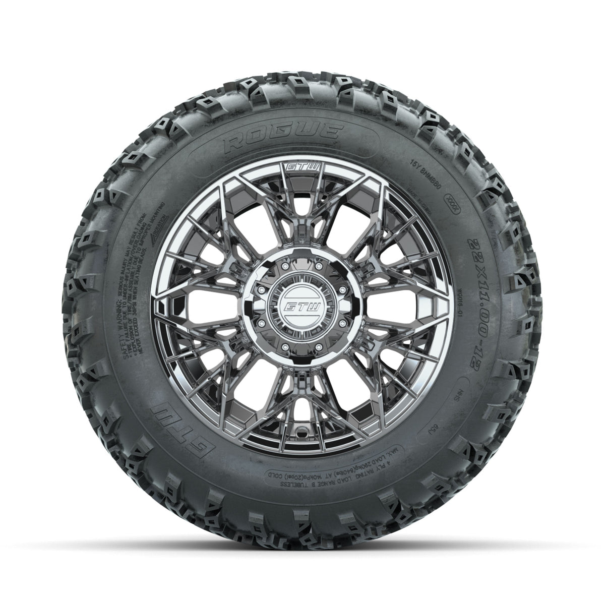 GTW Stellar Chrome 12 in Wheels with 22x11.00-12 Rogue All Terrain Tires –