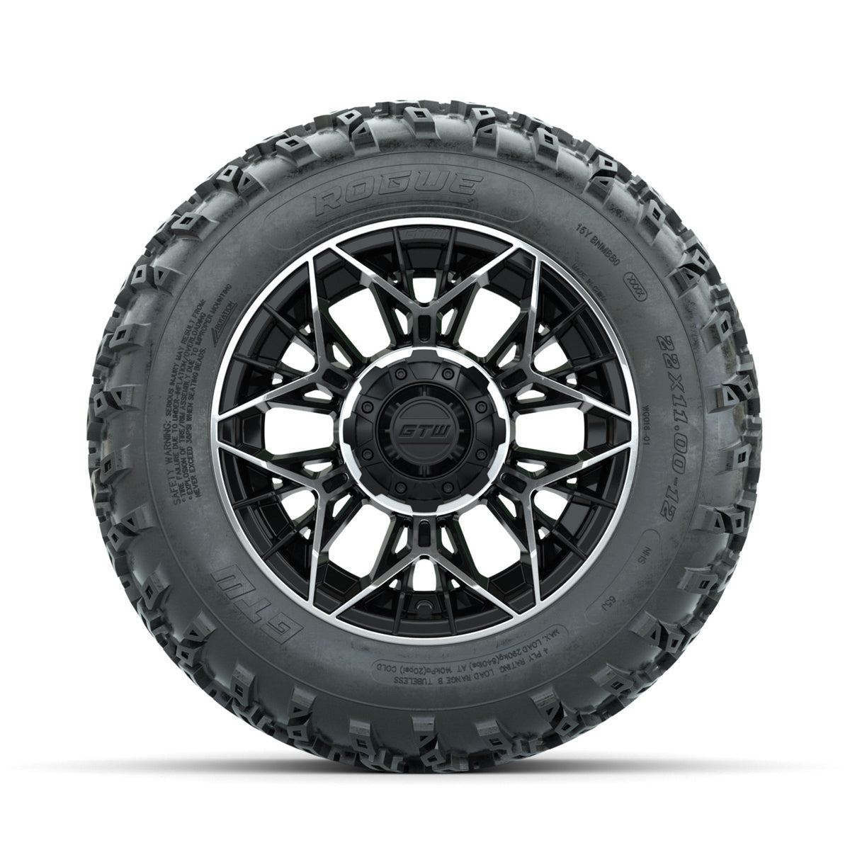 GTW Stellar Machined/Black 12 in Wheels with 22x11.00-12 Rogue All Terrain