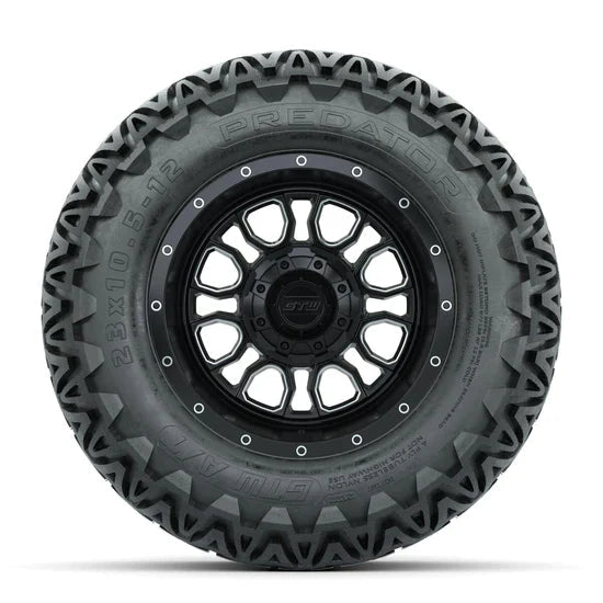 Set of (4) 12 in GTW® Volt Machined & Black Wheels with 23x10.5-12 Predator