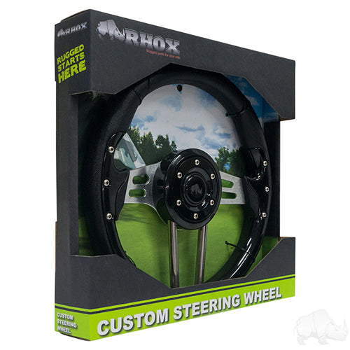Aviator 4 13" Golf Cart Steering Wheel (Black Grip/Brushed Aluminum Spokes)