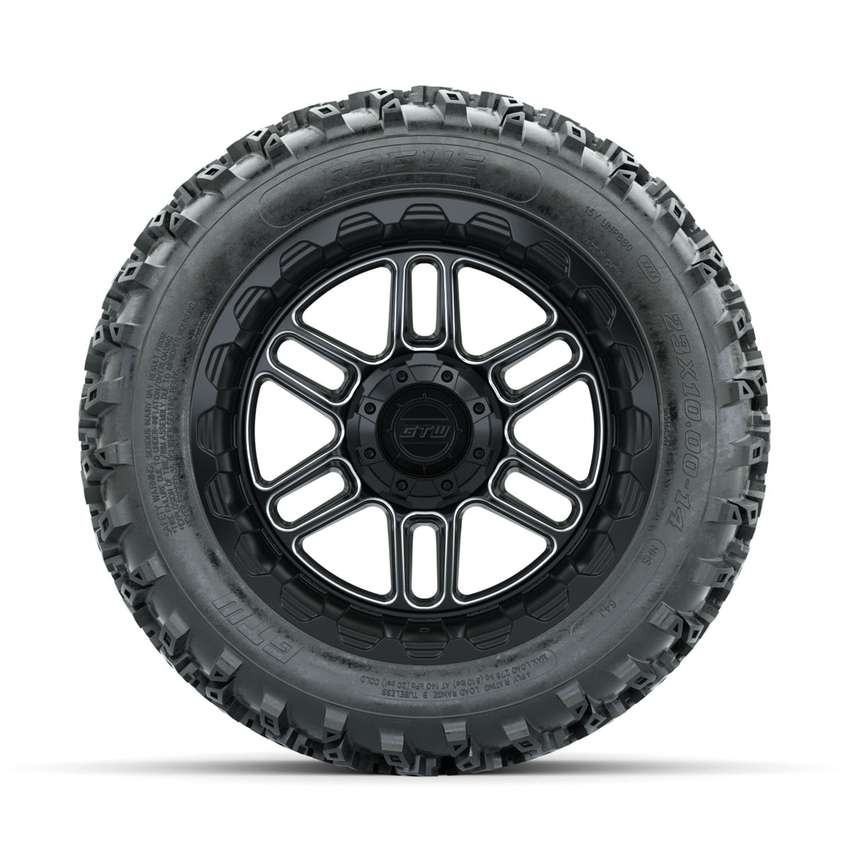 GTW Titan Machined/Black 14 in Wheels with 23x10.00-14 Rogue All Terrain Tires