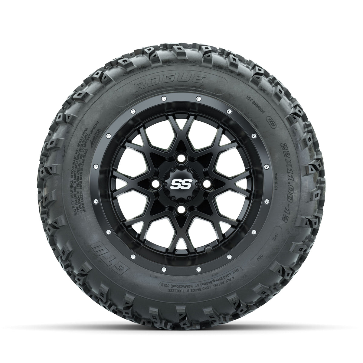 GTW Vortex Matte Black 12 in Wheels with 22x11.00-12 Rogue All Terrain Tires