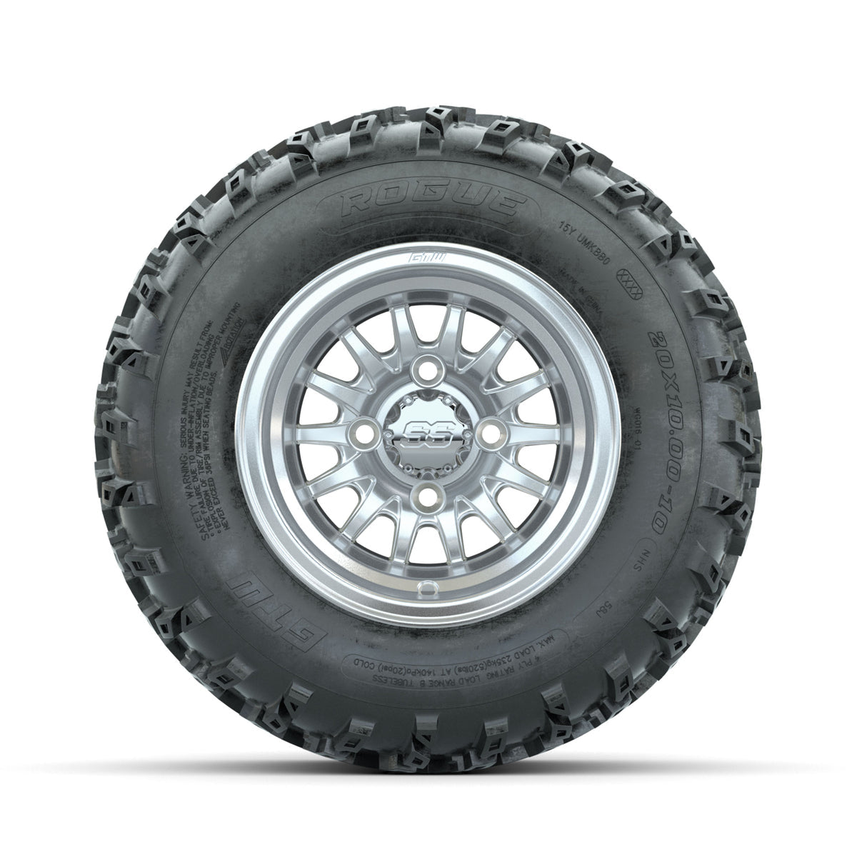 GTW Medusa Machined/Silver 10 in Wheels with 20x10.00-10 Rogue All Terrain