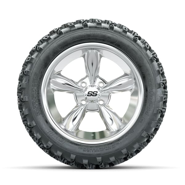 GTW Godfather Chrome 14 in Wheels with 23x10.00-14 Rogue All Terrain Tires –