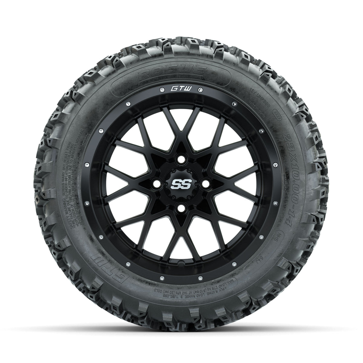 GTW Vortex Matte Black 14 in Wheels with 23x10.00-14 Rogue All Terrain Tires