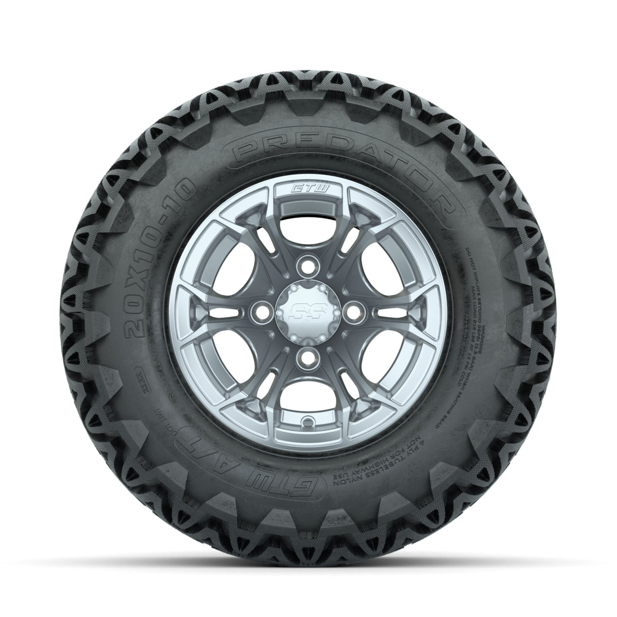 GTW Spyder Silver Brush 10 in Wheels with 20x10-10 Predator All Terrain Tires