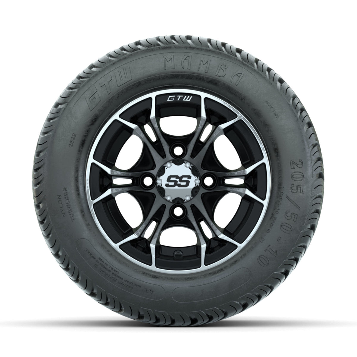 GTW Spyder Machined/Black 10 in Wheels with 205/50-10 Mamba Street Tires ‚Äì