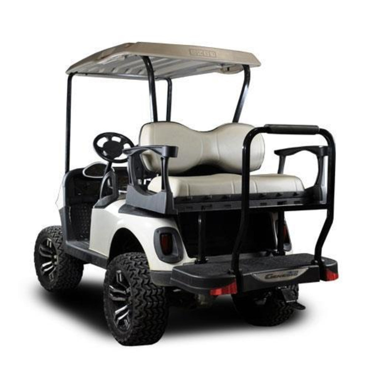 MadJax Genesis 250 with Deluxe Sandstone Steel Rear Flip Seat - Fits EZGO RXV
