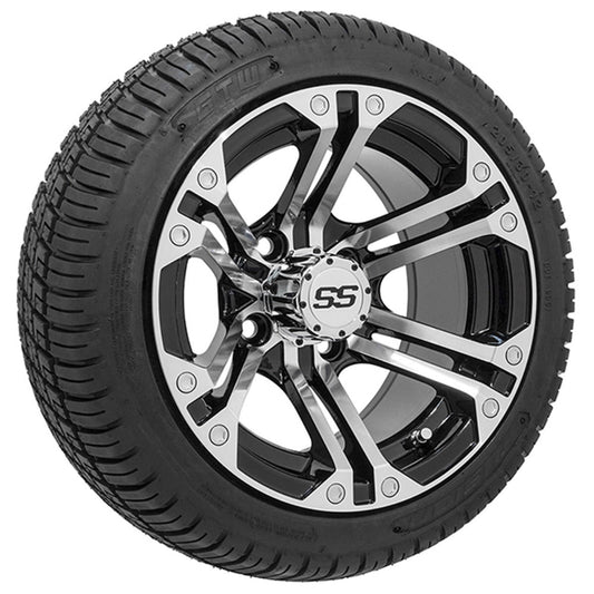 12" GTW Specter Black and Machined Wheels with 18" Fusion DOT Street Tires Set