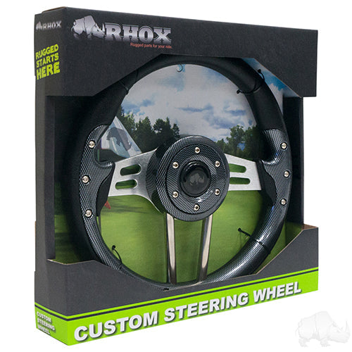 RHOX Golf Cart Steering Wheel -Aviator 4 Carbon Fiber Grip/Brushed Aluminum