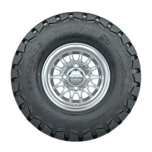 10" GTW Medusa Silver and Machined Wheels with 22" Timberwolf Mud Tires - Set