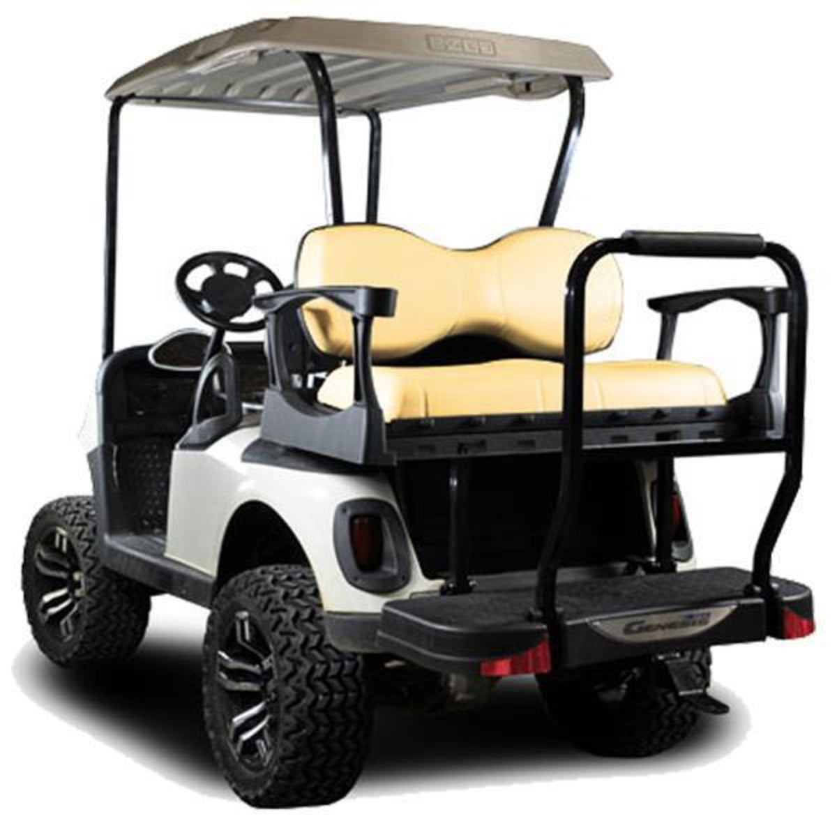 MadJax Genesis 300 with Deluxe Sandstone Aluminum Rear Flip Seat - E-Z-GO RXV