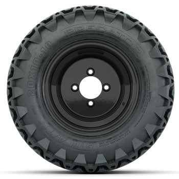 Black Steel Offset 10 in Wheels with 20x10-10 Predator All-Terrain Tires - Set