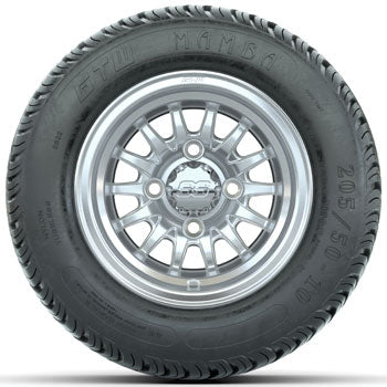 GTW Machined/Silver Medusa 10 in Wheels with 205/50-10 Mamba Street Tires - Set