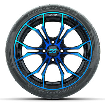 GTW Spyder Black/Blue 15 in Wheels with Fusion GTR Lo-Pro Street Tires - Set of