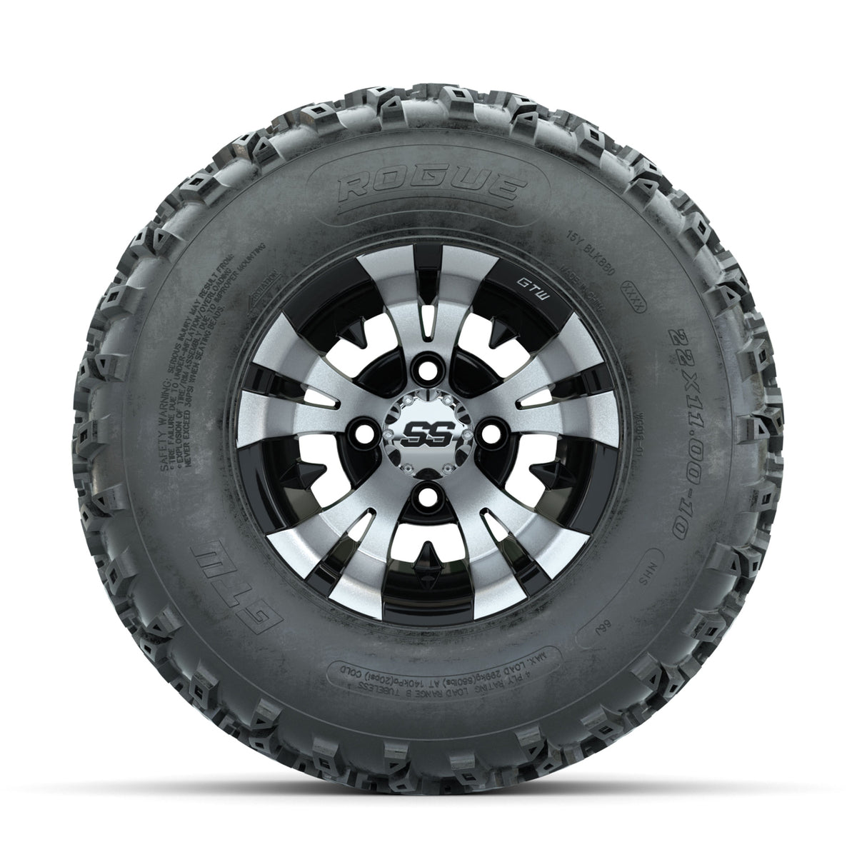 GTW Vampire Machined/Black 10 in Wheels with 22x11.00-10 Rogue All Terrain
