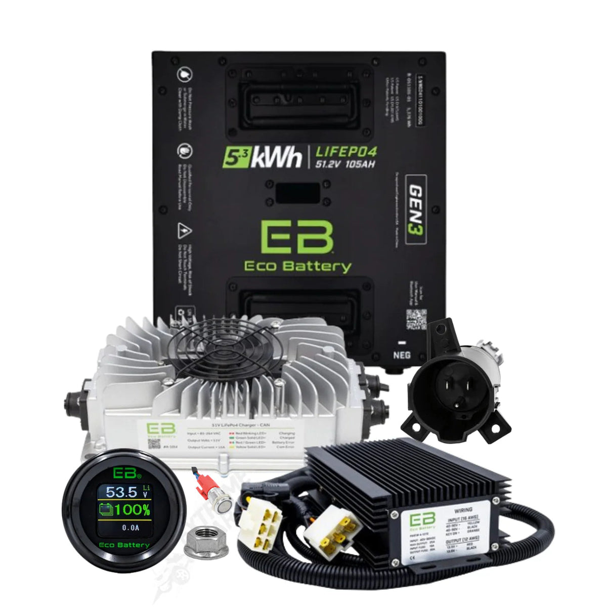 Eco Battery 48V 105Ah Gen3 Bundle Kit + 12V Converter for Club Car Carryall