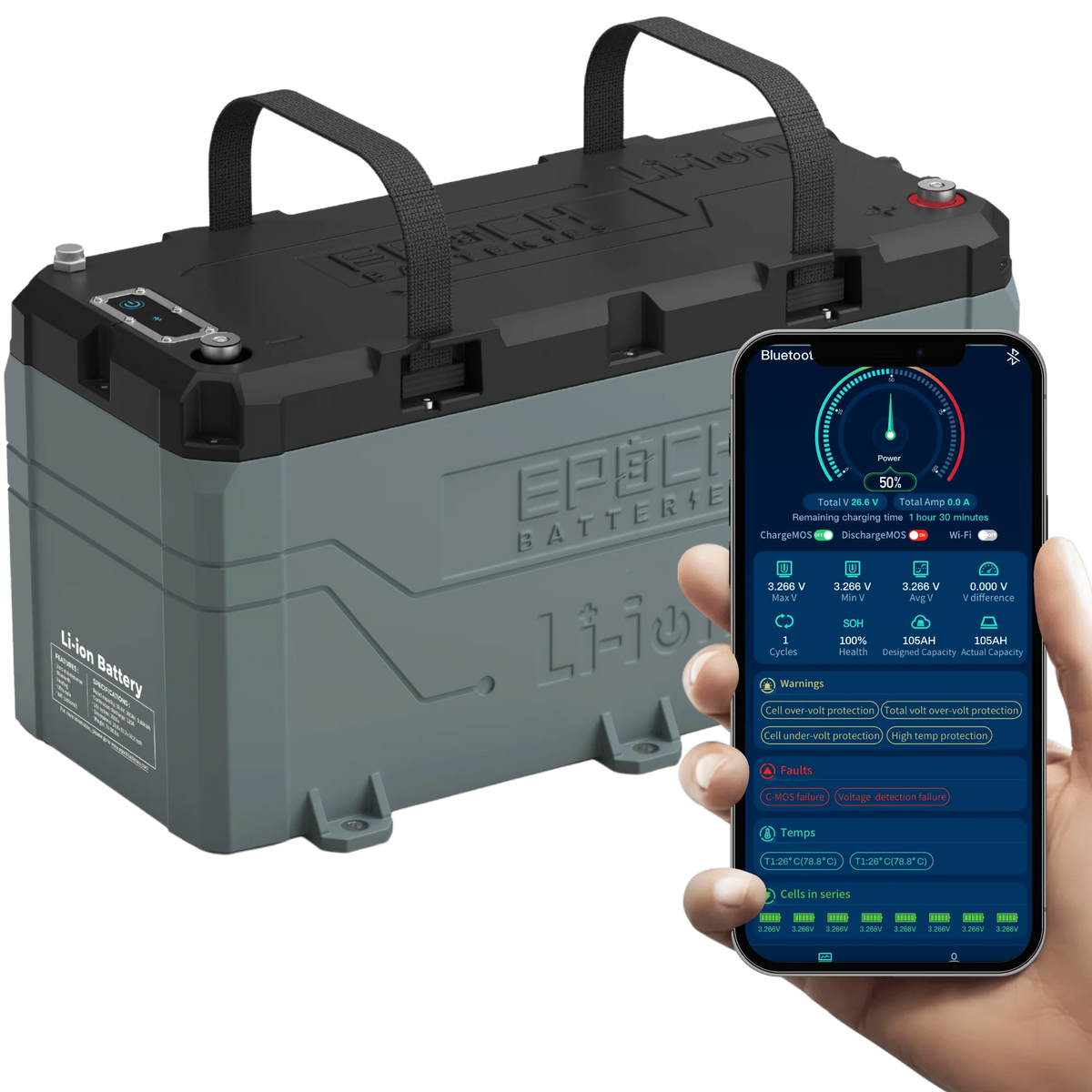 36V 100Ah LiFePO4 Lithium Battery - Bluetooth, Heating, Waterproof