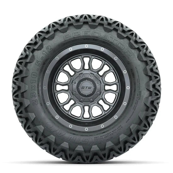 Set of (4) 12 in GTW¬Æ Volt Gunmetal Wheels with 23x10.5-12 Predator