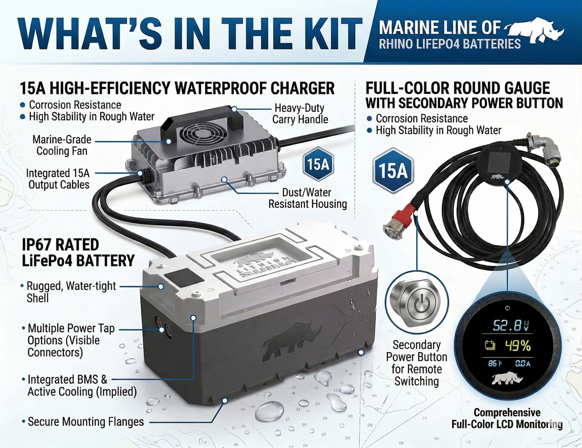 36V 120Ah Lithium Rhino Marine LiFePO4 IP67 Conversion Kit