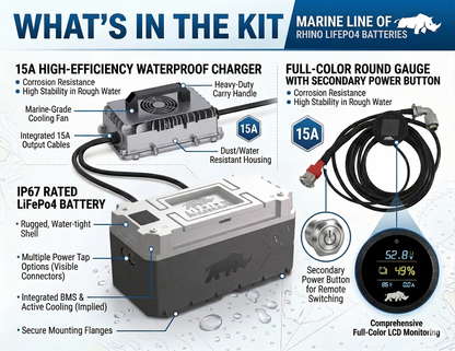 24V 100Ah Lithium Rhino Marine LiFePO4 IP67 Conversion Kit