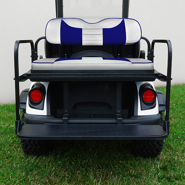 RHOX Rhino Seat Kit, Rally White/Blue, Yamaha Drive2 | Golf Cart Geeks