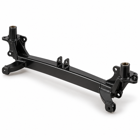 AI-generated illustrative front axle weldment, not exact photograph. SKU 290 for E-Z-GO Medalist TXT 1994-2000; verify actual mounting points.