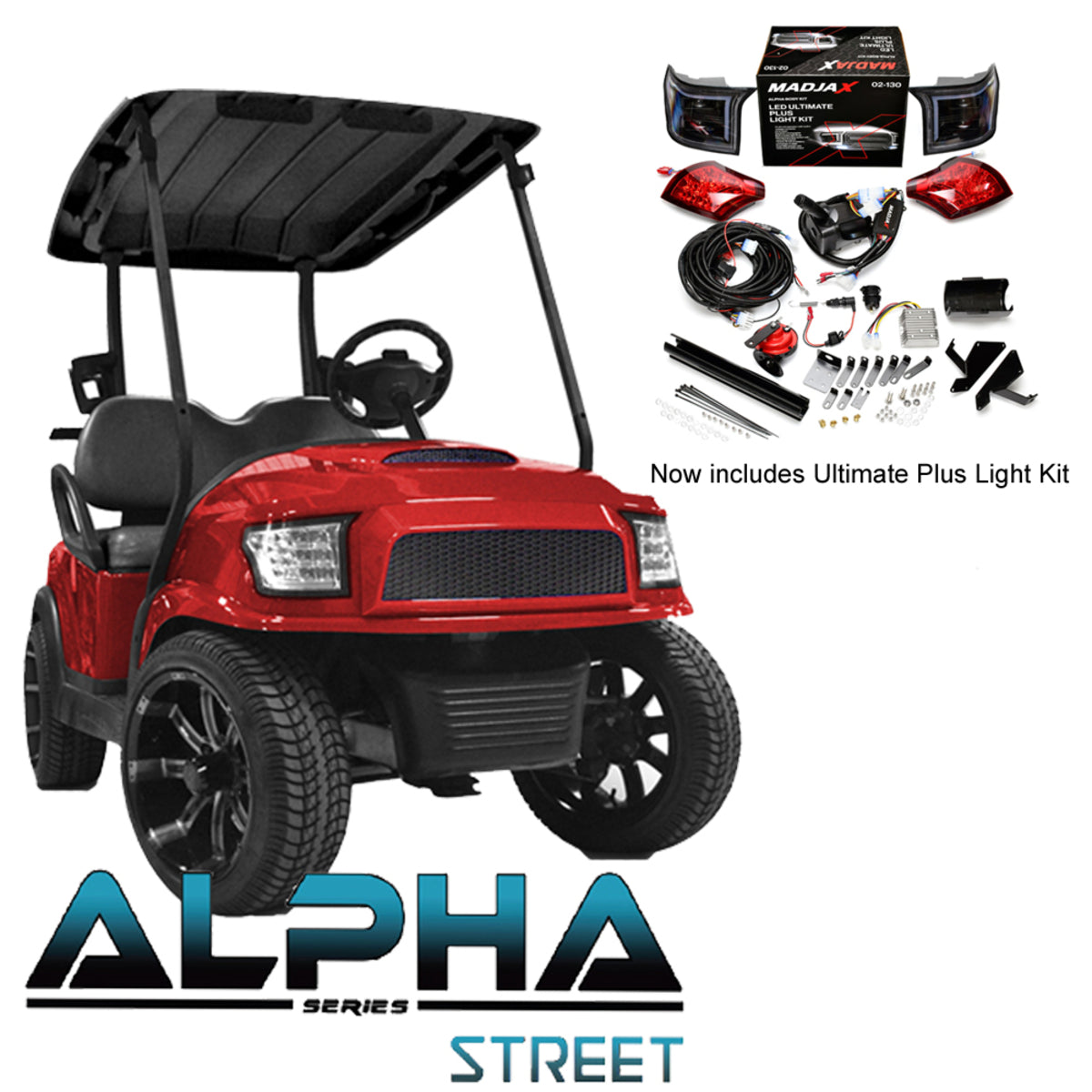 Club Car Precedent/Tempo ALPHA Street Body Kit in Red with Ultimate Plus Light Kit