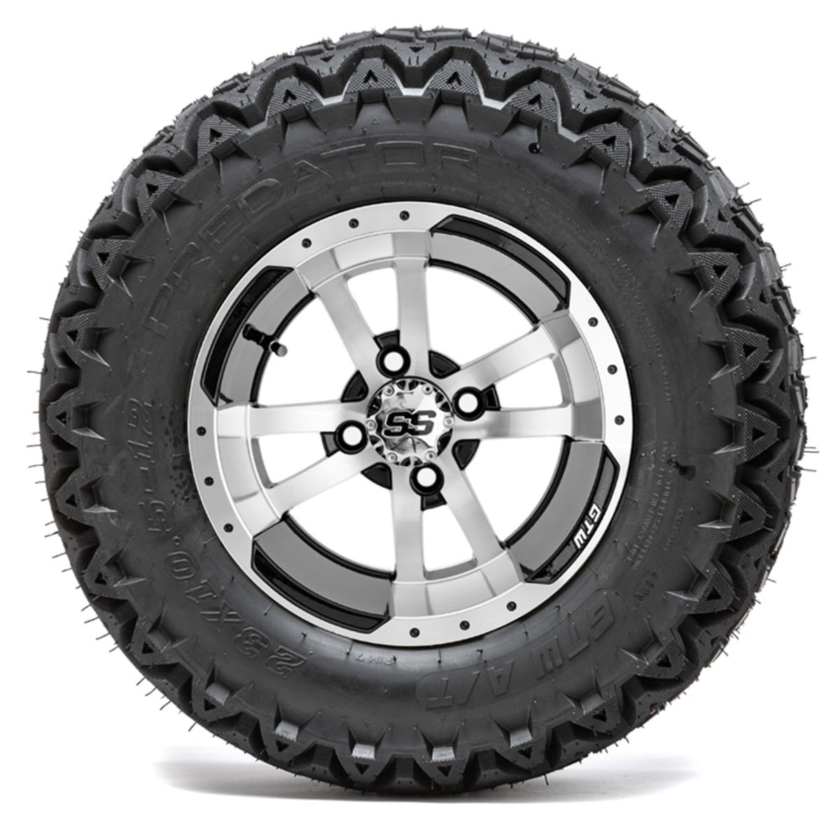 12" GTW Storm Trooper Black and Machined Wheels with 23" Predator A/T Tires "‚Äú Set of 4