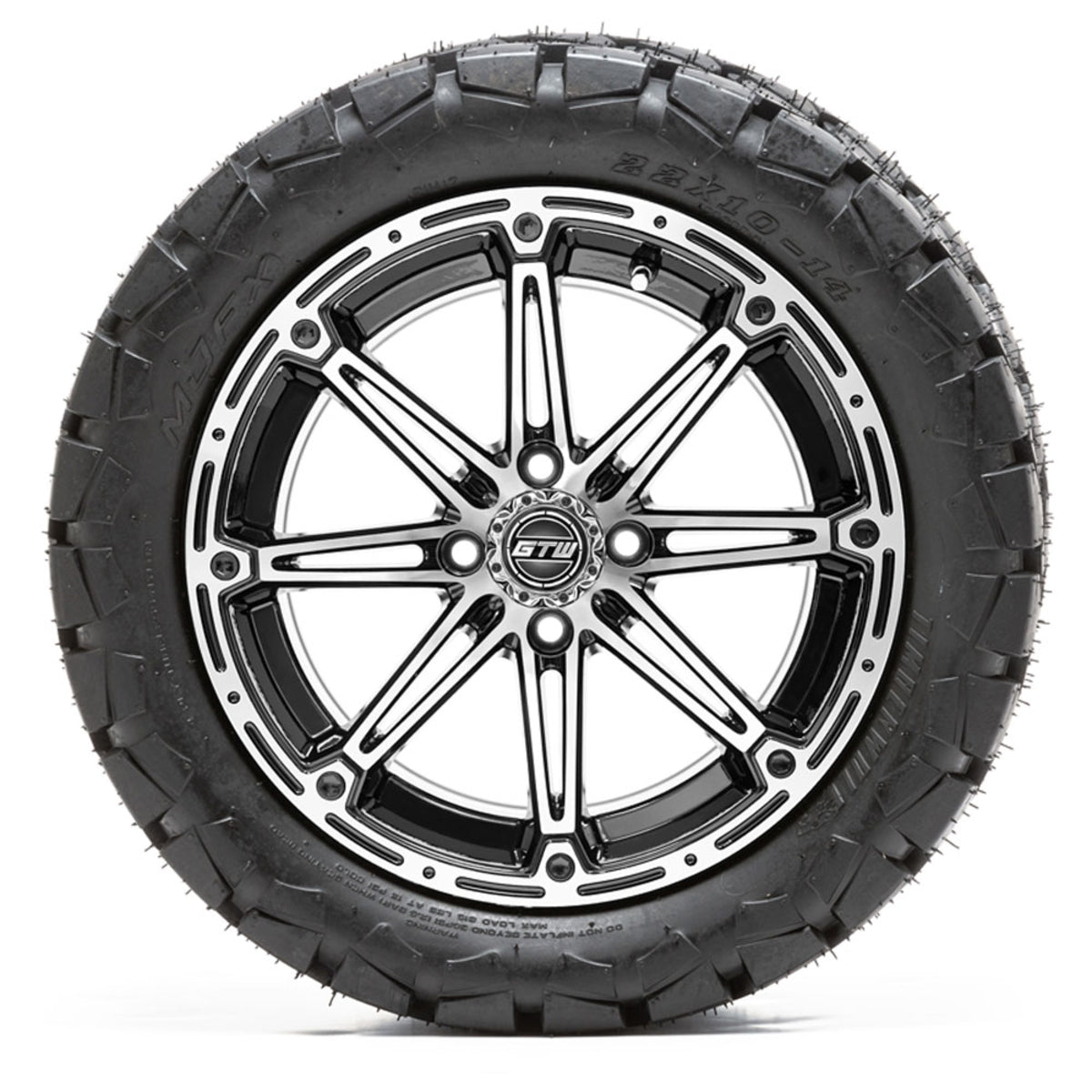 14" GTW Element Black and Machined Wheels with 22" Timberwolf Mud Tires "‚Äú Set of 4