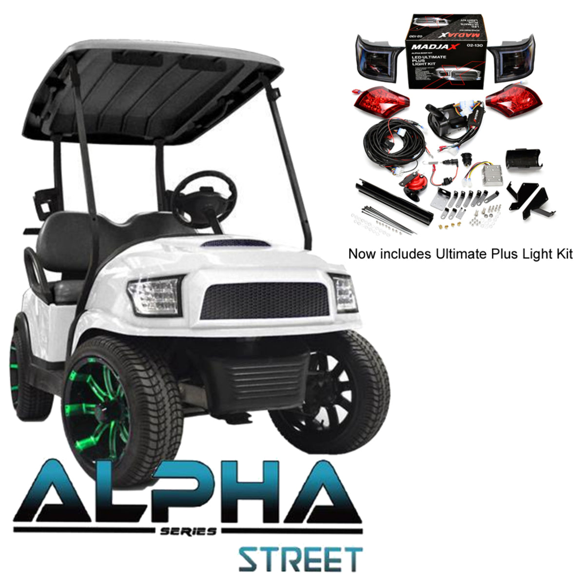 Club Car Precedent/Tempo ALPHA Street Body Kit in White with Ultimate Plus Light Kit