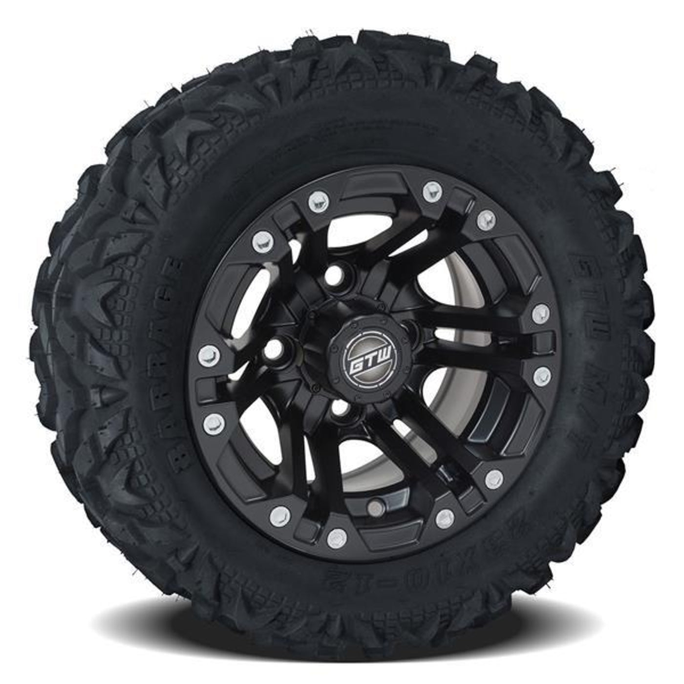 Set of (4) GTW¬Æ 10 inch Specter Matte Black Wheels on Barrage Mud Tires