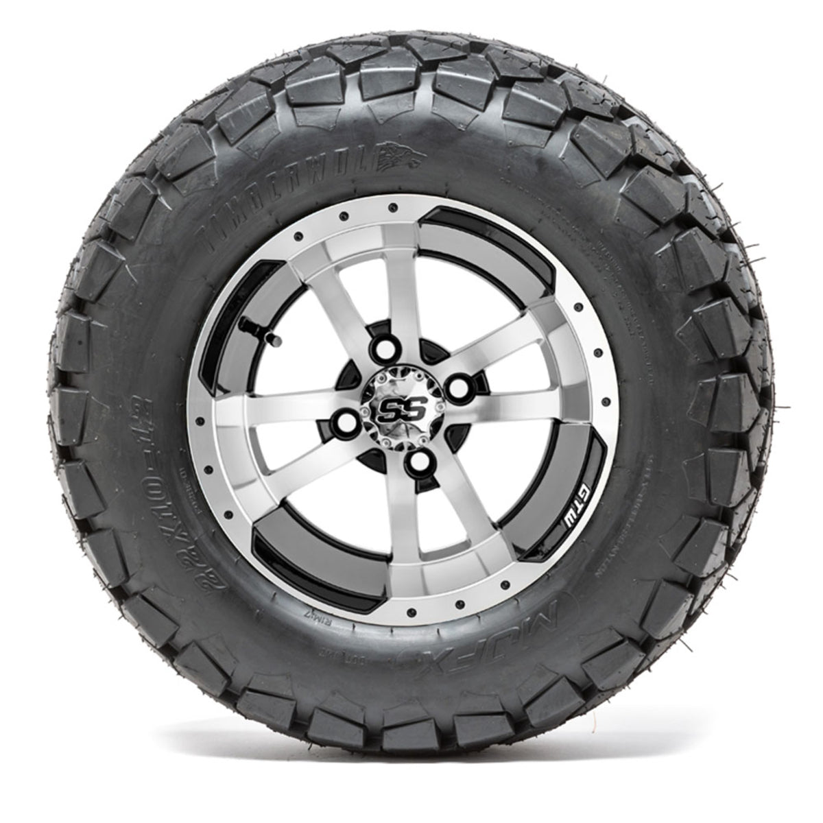 12" GTW Storm Trooper Black and Machined Wheels with 22" Timberwolf Mud Tires "‚Äú Set of 4