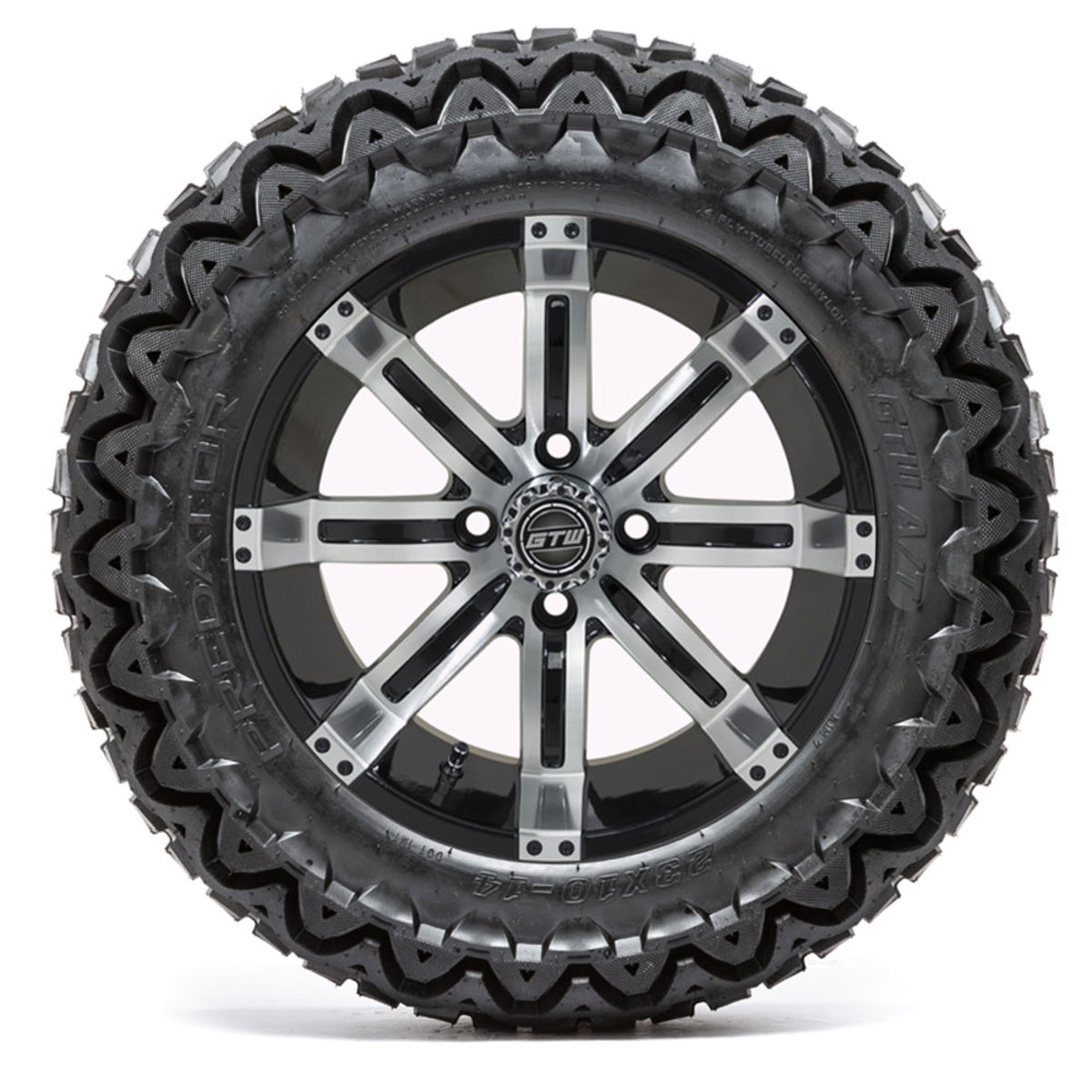 14" GTW Tempest Black and Machined Wheels with 23" Predator A/T Tires "‚Äú Set of 4