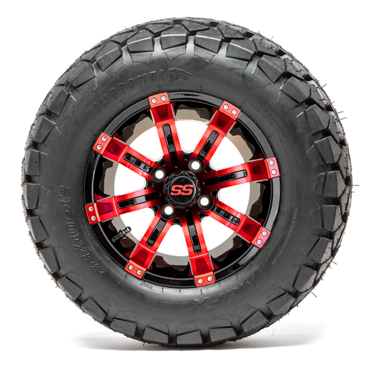 12" GTW Tempest Black and Red Wheels with 22in Timberwolf Mud Tires "‚Äú Set of 4