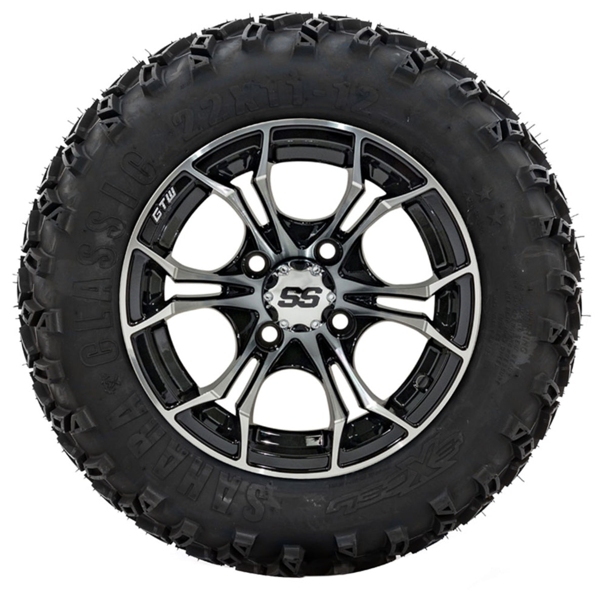 12" GTW Spyder Black and Machined Wheels with 22" Sahara Classic A/T "‚Äú Set of 4