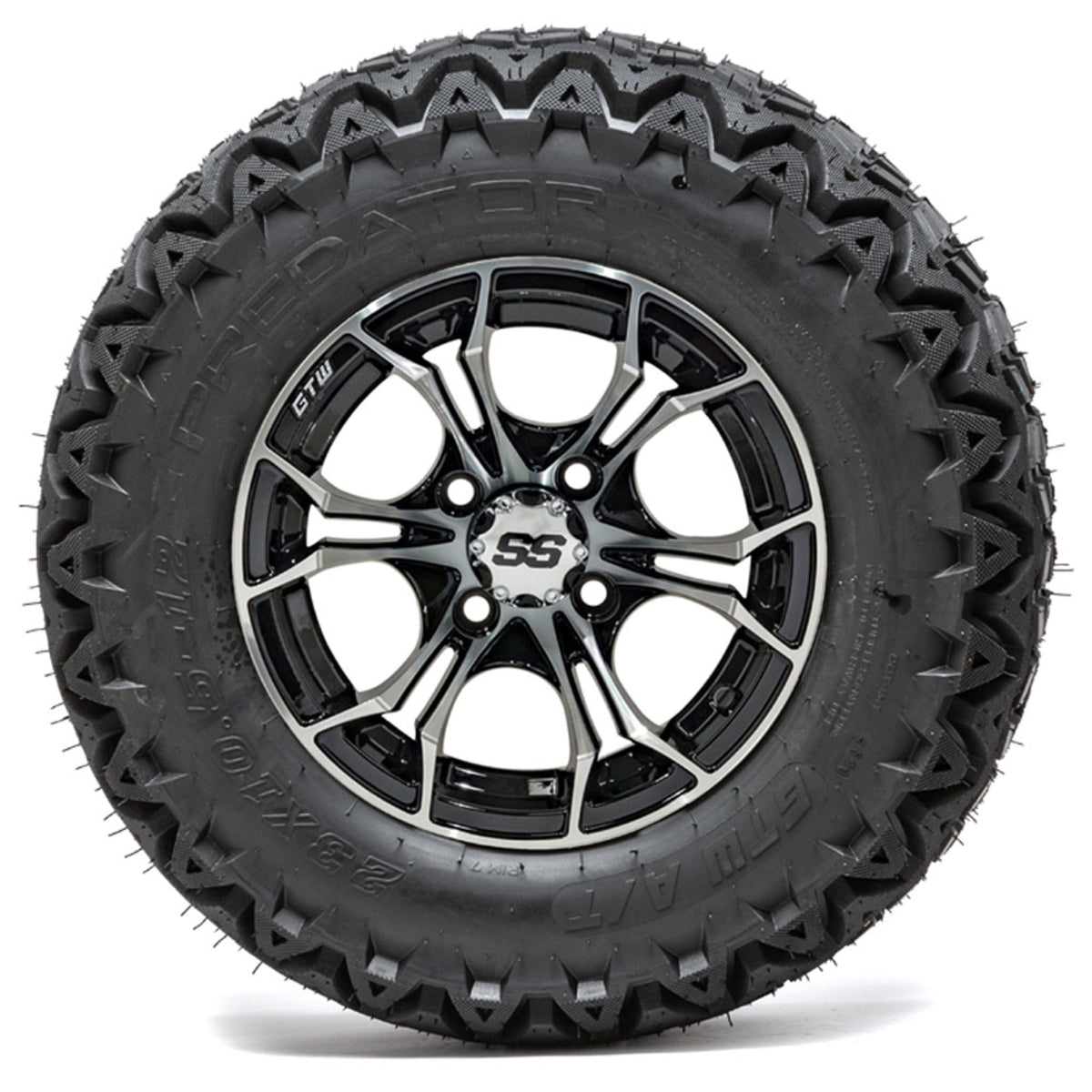 12" GTW Spyder Black and Machined Wheels with 23" Predator A/T Tires "‚Äú Set of 4