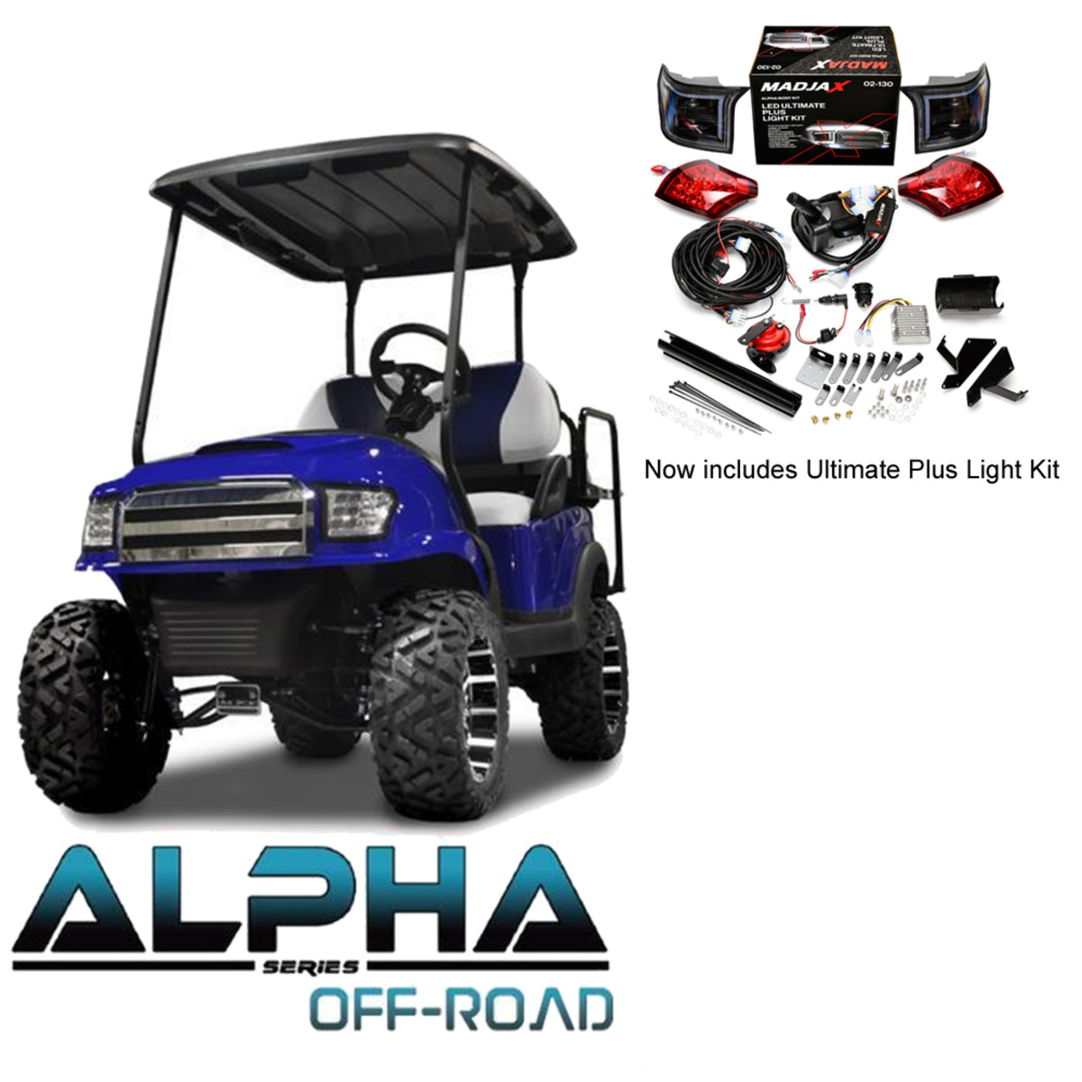 Club Car Precedent/Tempo ALPHA Off-Road Body Kit in Blue with Ultimate Plus Light Kit