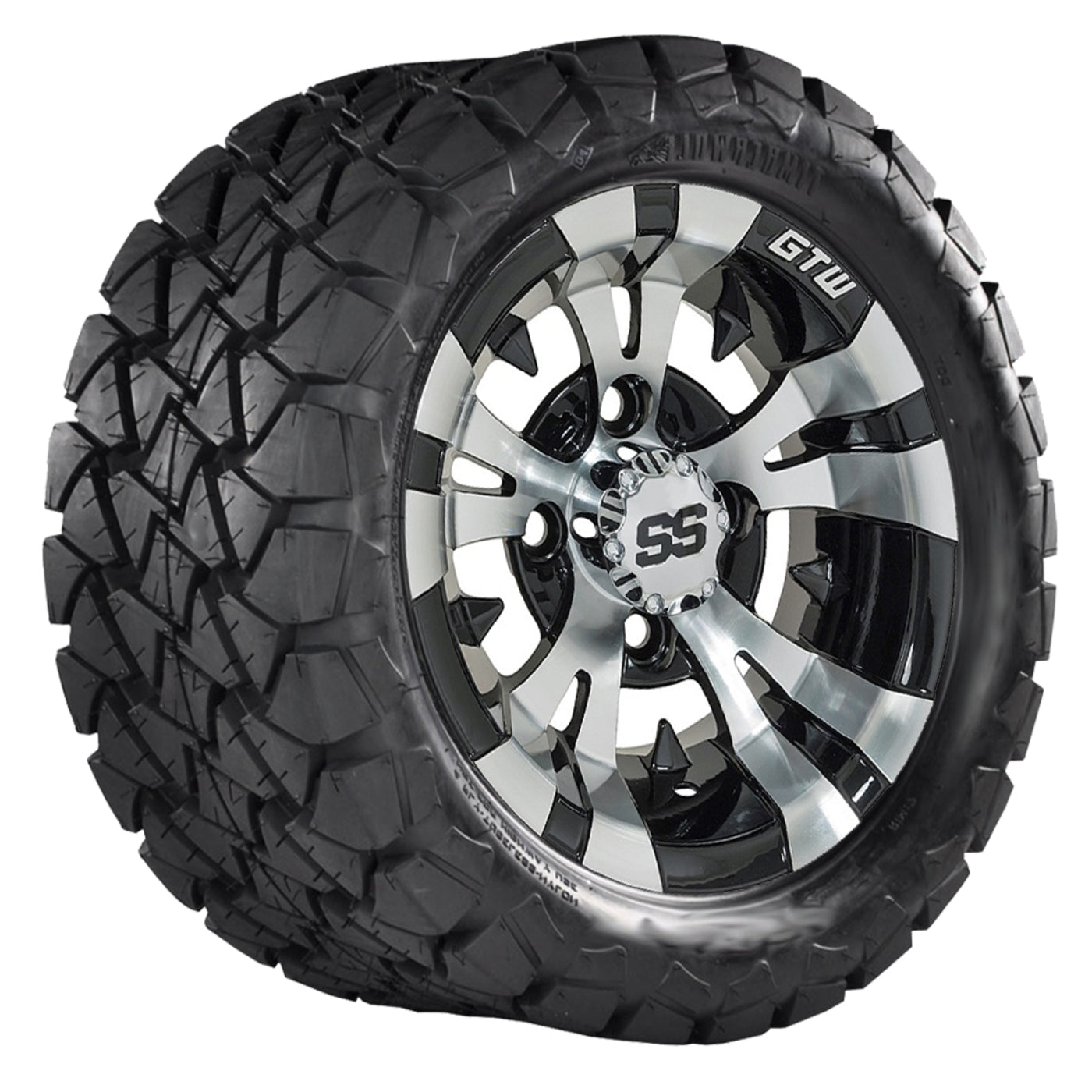 10" GTW Vampire Black and Machined Wheels with 22" Timberwolf Mud Tires - Set of 4