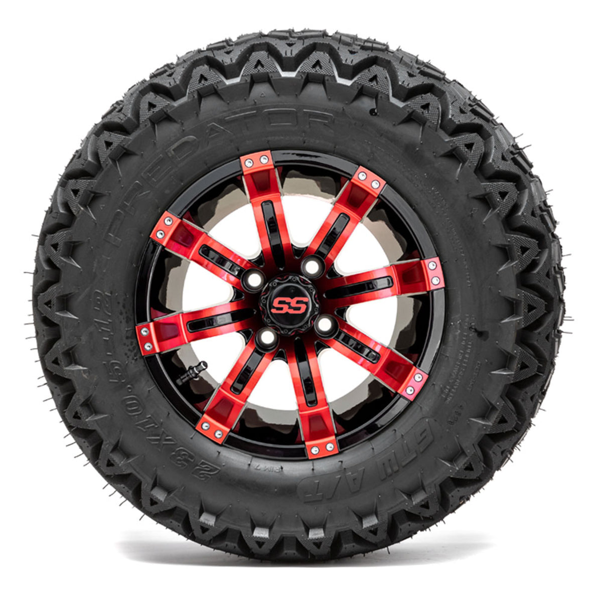 12" GTW Tempest Black and Red Wheels with 23" Predator A-T Tires "‚Äú Set of 4