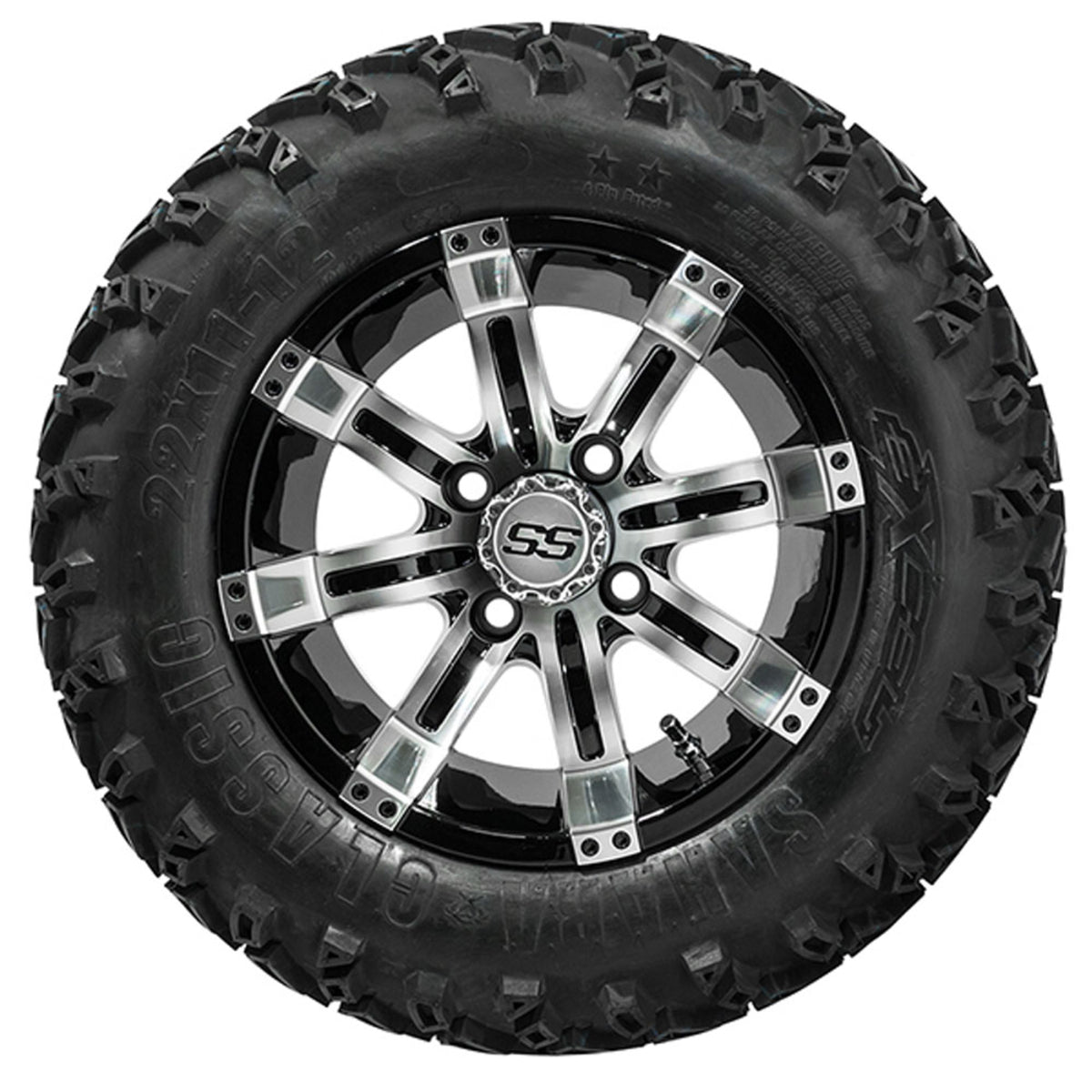 12" GTW Tempest Black and Machined Wheels with 22" Sahara Classic A-T Tires "‚Äú Set of 4