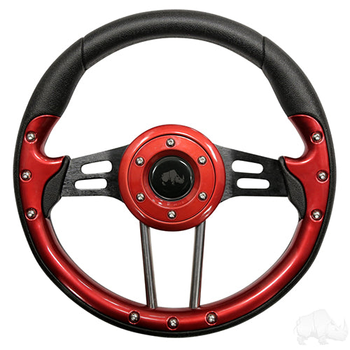 RHOX Golf Cart Steering Wheel -Aviator 4 Red Grip/Black Spokes 13" Diameter